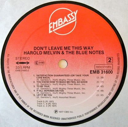 Harold Melvin And The Blue Notes : Don't Leave Me This Way (LP, Comp)