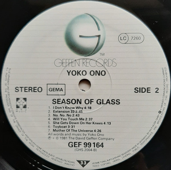 Yoko Ono : Season Of Glass (LP, Album)