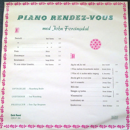 John Forsingdal : Piano Rendez-vous Med John Forsingdal (LP)