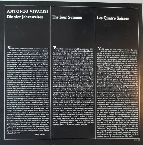 Antonio Vivaldi / Michel Schwalbé • Berliner Philharmoniker • Herbert von Karajan : Le Quattro Stagioni (LP, RP)