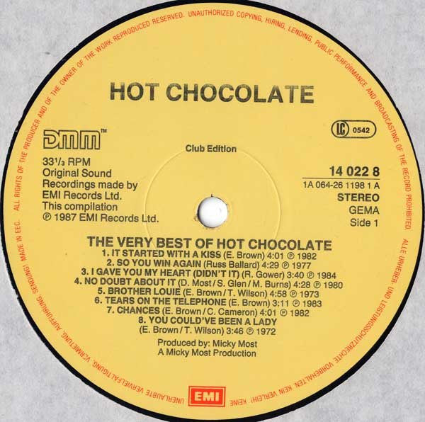 Hot Chocolate : The Very Best Of Hot Chocolate (LP, Comp, Club)