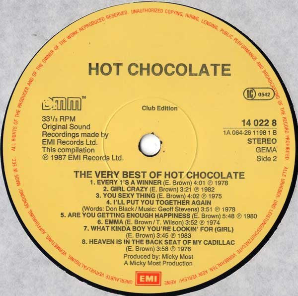 Hot Chocolate : The Very Best Of Hot Chocolate (LP, Comp, Club)