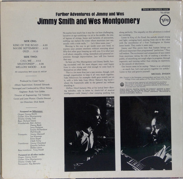 Jimmy Smith And Wes Montgomery : Further Adventures Of Jimmy And Wes (LP, Album)