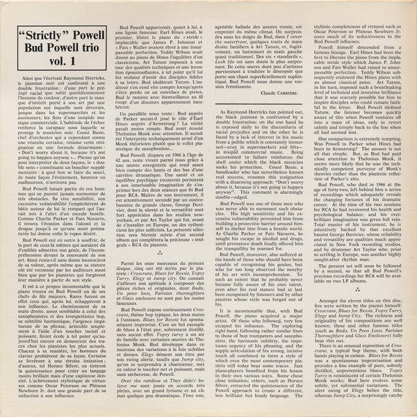 The Bud Powell Trio : "Strictly" Powell Vol. 1 (LP, Album, RE)