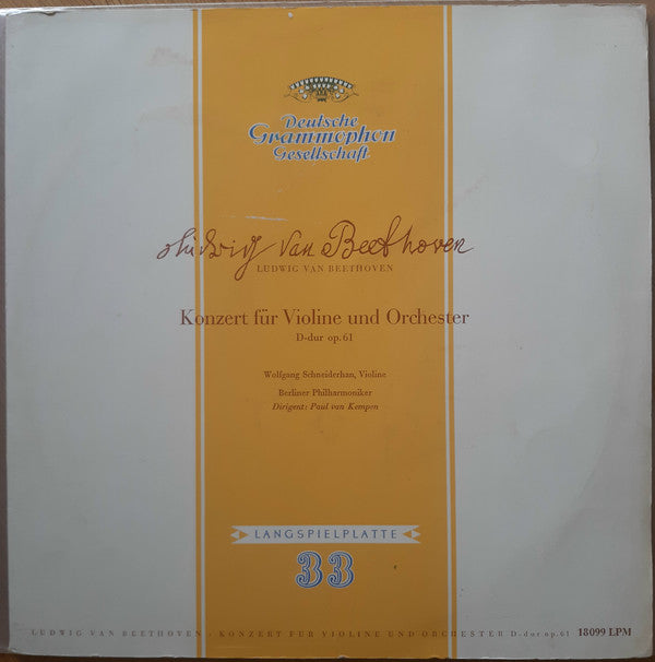 Ludwig van Beethoven, Wolfgang Schneiderhan, Berliner Philharmoniker, Paul van Kempen : Konzert Für Violine Und Orchester D-dur Op. 61 (LP, Mono, RE)