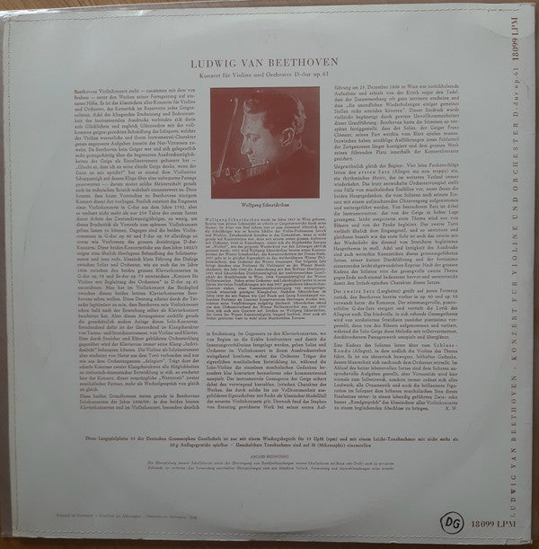 Ludwig van Beethoven, Wolfgang Schneiderhan, Berliner Philharmoniker, Paul van Kempen : Konzert Für Violine Und Orchester D-dur Op. 61 (LP, Mono, RE)