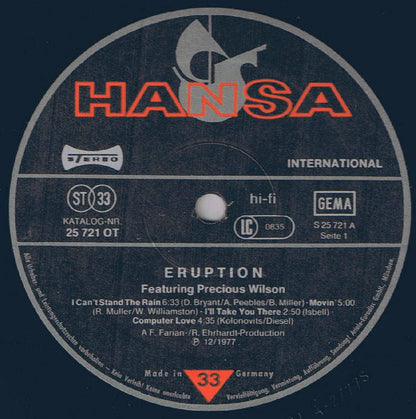 Eruption (4) Featuring Precious Wilson : Eruption (LP, Album)