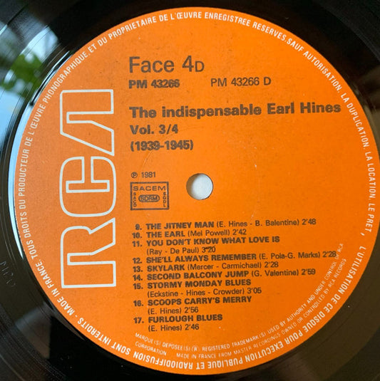 Earl Hines : The Indispensable Earl Hines Vol 3/4 (1939-1945) (2xLP, Comp, Gat)