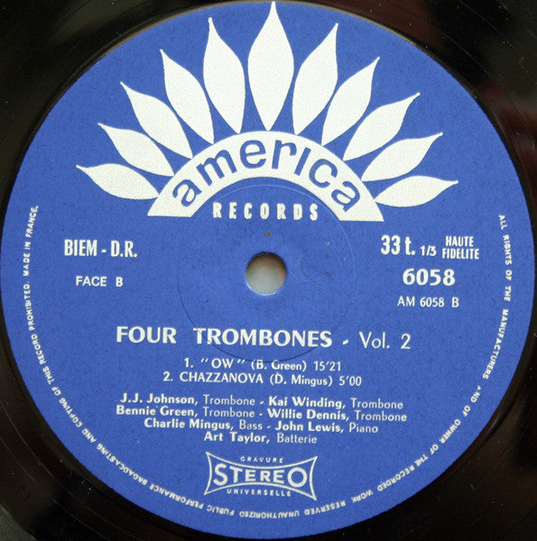 John Lewis (2) - Charles Mingus - J.J. Johnson - Kai Winding - Bennie Green - Willie Dennis : Four Trombones Volume 2 (LP, Album)