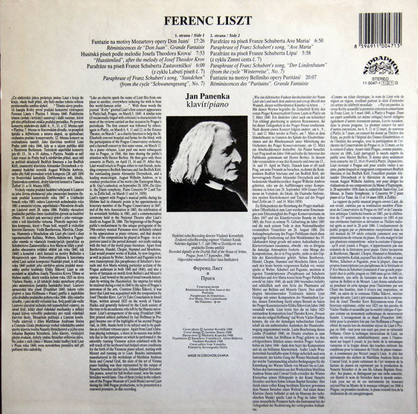 Franz Liszt, Jan Panenka : Liszt And Prague (LP, Album)