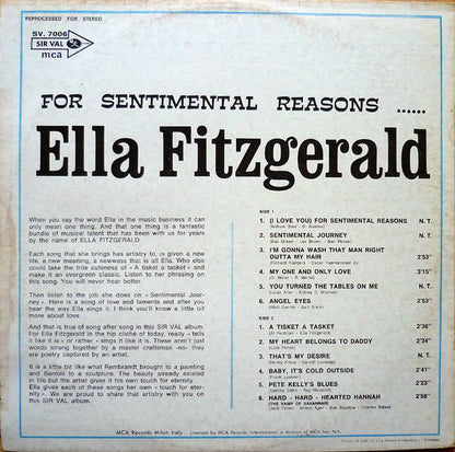 Ella Fitzgerald : For Sentimental Reasons... (LP, Comp, RM)
