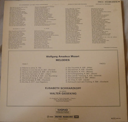 Elisabeth Schwarzkopf, Walter Gieseking - Wolfgang Amadeus Mozart : Mélodies (LP, Mono)