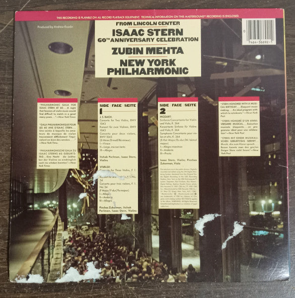 Isaac Stern, Pinchas Zukerman, Itzhak Perlman, Zubin Mehta : Isaac Stern 60th Anniversary Celebration (LP, Album, Car)