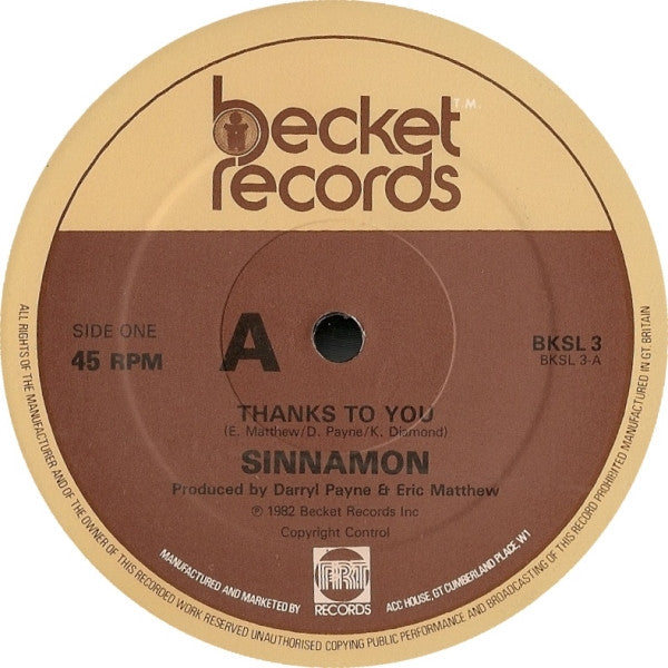 Sinnamon : Thanks To You (12")