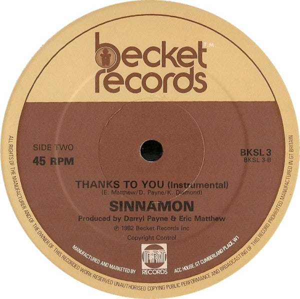 Sinnamon : Thanks To You (12")