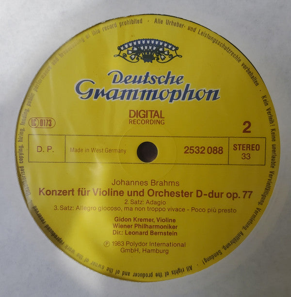 Johannes Brahms - Wiener Philharmoniker, Gidon Kremer · Leonard Bernstein : Violinkonzert = Violin Concerto (LP)