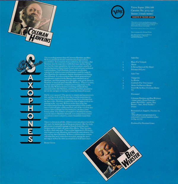 Coleman Hawkins & Ben Webster : Blue Saxophones (LP, RE)