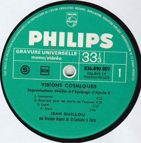 Jean Guillou : Visions Cosmiques - Improvisations Dédiées À L'équipage D'Apollo 8 (LP, Album)