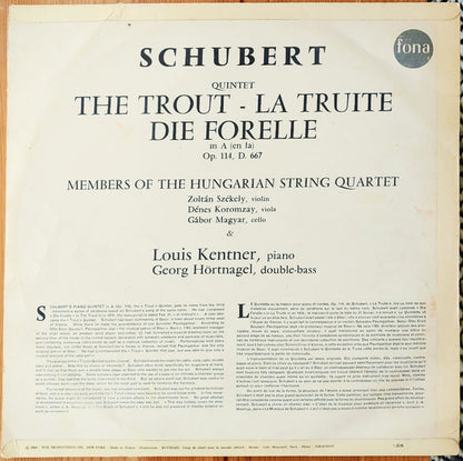 Franz Schubert, Louis Kentner, The Hungarian Quartet : The Trout - La Truite - Die Forelle (LP, Album, Mono)