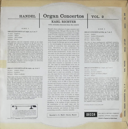 Georg Friedrich Händel, Karl Richter With Karl Richter Und Sein Kammerorchester : Organ Concertos Vol. 2 Op.4 Nos. 5 6 7 8 (LP, Mono, RP, ffr)