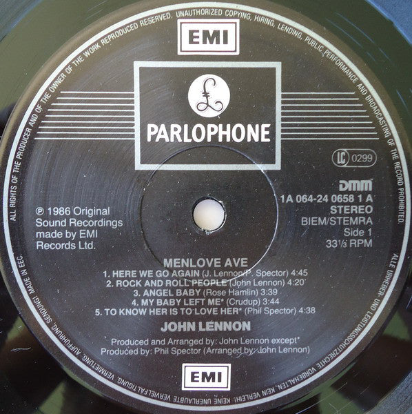 John Lennon : Menlove Ave (LP, Album)