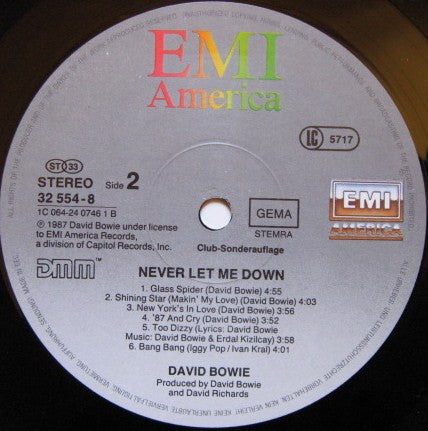 David Bowie : Never Let Me Down (LP, Album, Club)