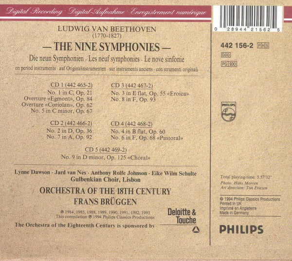 Ludwig van Beethoven - Orchestra Of The 18th Century, Frans Brüggen : The 9 Symphonies (5xCD, Comp)