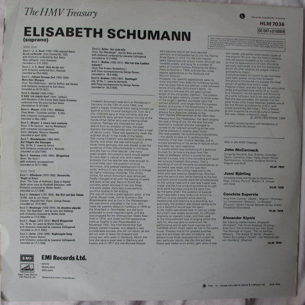 Elisabeth Schumann : Arias & Songs By J.S. Bach · Handel · Mahler · Mozart · Schubert (LP, Comp, Mono, RE, RP)