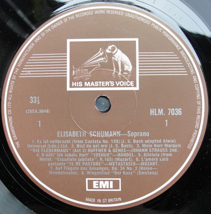Elisabeth Schumann : Arias & Songs By J.S. Bach · Handel · Mahler · Mozart · Schubert (LP, Comp, Mono, RE, RP)