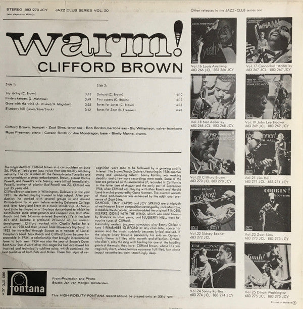 Clifford Brown : Warm! (LP, Album, RE)