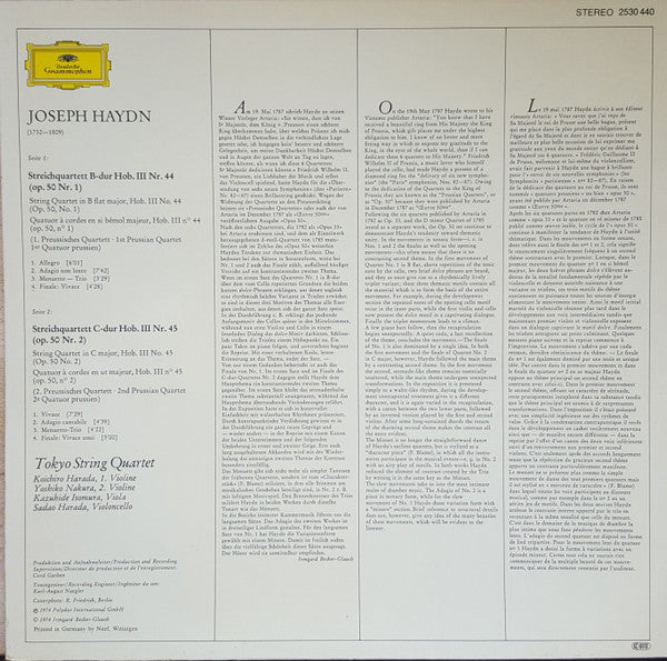 Joseph Haydn, Tokyo String Quartet : Preussische Quartette (Prussian Quartets) Op. 50 Nr. 1 & 2 (LP, RP)