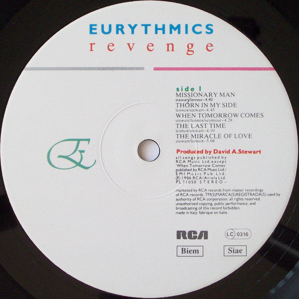 Eurythmics : Revenge (LP, Album, Ita)