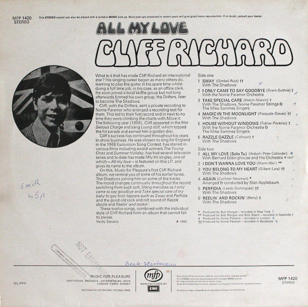 Cliff Richard : All My Love (LP, Album, RE)