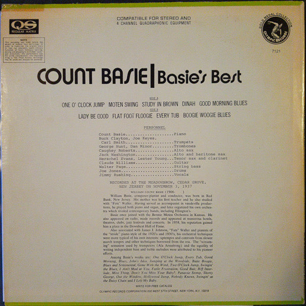 Count Basie : Basie's Best (LP, Comp, Quad, RP)