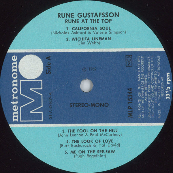 Rune Gustafsson : Rune At The Top (LP, Album)