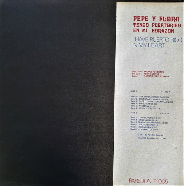 Pepe Y Flora : Tengo Puertorico En Mi Corazon (LP, Album)