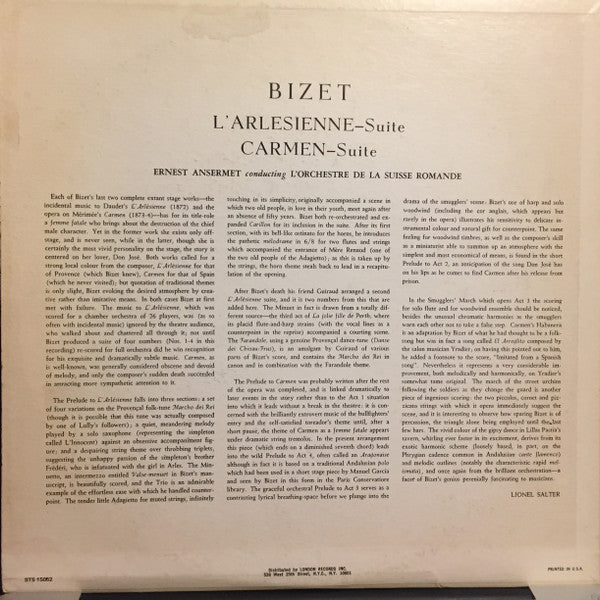 Georges Bizet, L'Orchestre De La Suisse Romande, Ernest Ansermet : Carmen Suite • L'Arlesienne Suite (LP, Album, RE, RP)