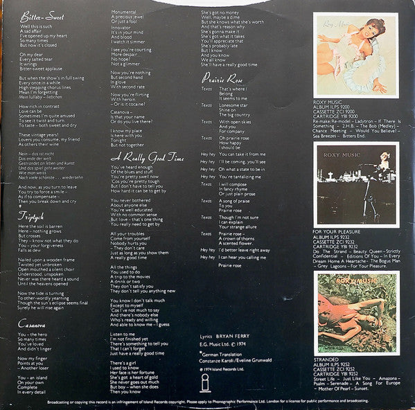 Roxy Music : Country Life (LP, Album, Rob)