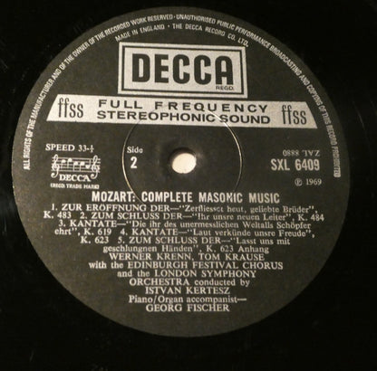 Wolfgang Amadeus Mozart, Werner Krenn ∙ Tom Krause, Edinburgh Festival Chorus, London Symphony Orchestra, István Kertész : Complete Masonic Music (LP)