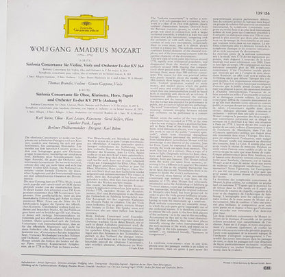 Wolfgang Amadeus Mozart - Karl Böhm • Berliner Philharmoniker : Sinfonie Concertanti (KV 364 & KV 297 B) (LP, RE)