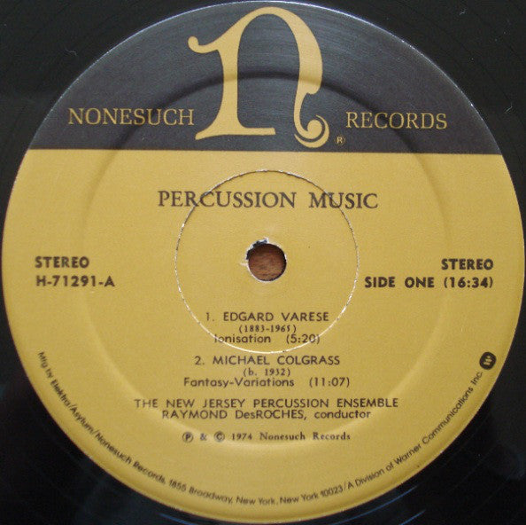 Edgard Varèse, Michael Colgrass, Henry Cowell, David Saperstein, Kil-sung Oak - The New Jersey Percussion Ensemble, Raymond Des Roches : Percussion Music (LP, Album, RE)