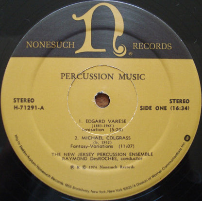 Edgard Varèse, Michael Colgrass, Henry Cowell, David Saperstein, Kil-sung Oak - The New Jersey Percussion Ensemble, Raymond Des Roches : Percussion Music (LP, Album, RE)