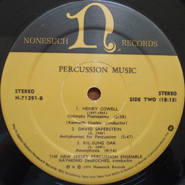Edgard Varèse, Michael Colgrass, Henry Cowell, David Saperstein, Kil-sung Oak - The New Jersey Percussion Ensemble, Raymond Des Roches : Percussion Music (LP, Album, RE)