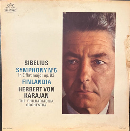 Jean Sibelius - Herbert von Karajan, Philharmonia Orchestra : Symphony No. 5 In E Flat Major. Op. 82. /  Finlandia Op. 26 (LP, Mono, Red)