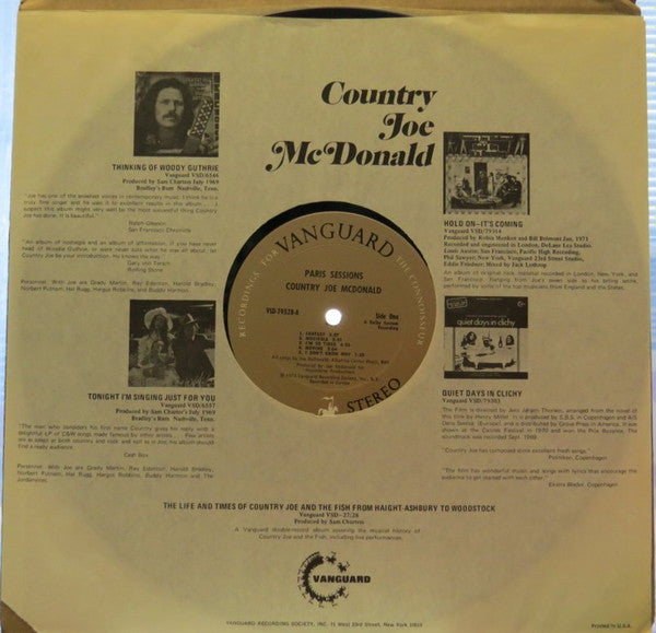 Country Joe McDonald : Paris Sessions (LP, Album, Ter)