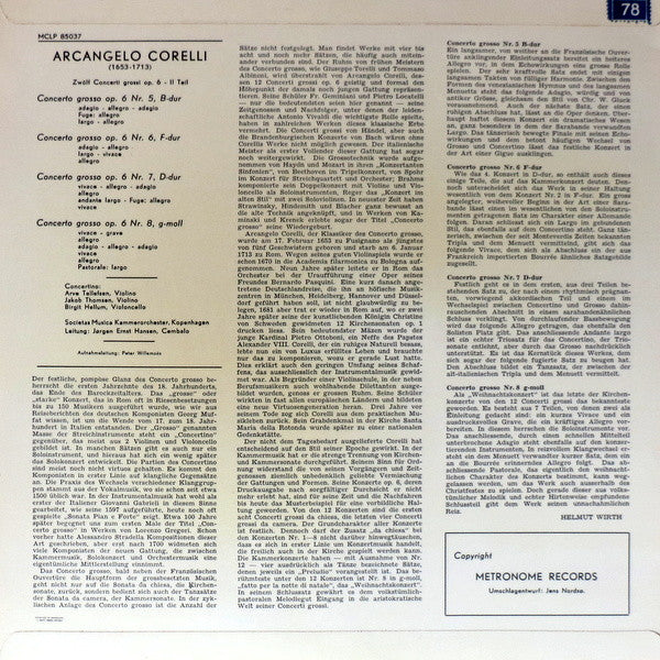 Arcangelo Corelli, Societas Musica Chamber Orchestra, Jørgen Ernst Hansen : Zwölf Concerti Grossi Op. 6 - II Teil (LP, Album, Mono)