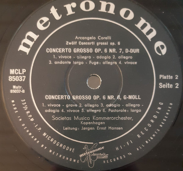 Arcangelo Corelli, Societas Musica Chamber Orchestra, Jørgen Ernst Hansen : Zwölf Concerti Grossi Op. 6 - II Teil (LP, Album, Mono)