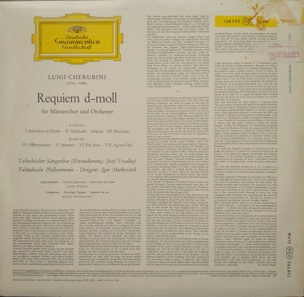 Luigi Cherubini - Czech Singers Chorus, Josef Veselka, The Czech Philharmonic Orchestra, Igor Markevitch : Luigi Cherubini: Requiem (LP, Red)