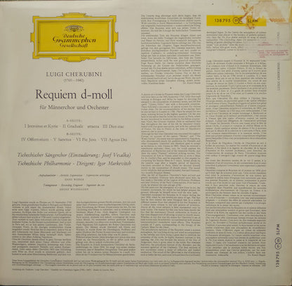 Luigi Cherubini - Czech Singers Chorus, Josef Veselka, The Czech Philharmonic Orchestra, Igor Markevitch : Luigi Cherubini: Requiem (LP, Red)