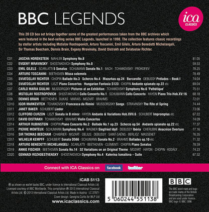 Jascha Horenstein, Evgeny Mravinsky, Emil Gilels, Arturo Toscanini, Sviatoslav Richter, Carlo Maria Giulini, Mstislav Rostropovich, Dennis Brain, Igor Markevitch, Janet Baker, Clifford Curzon, David Oistrach, Arthur Rubinstein, Pierre Monteux, Sir Thomas  : BBC Legends (Box + 20xCD, Comp)